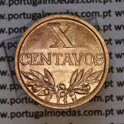 Portugal, bronze coin of 10 centavos 1966 Portuguese Republic, X centavos 1966 Bronze, (AU/UNC), World Coins Portugal KM 583