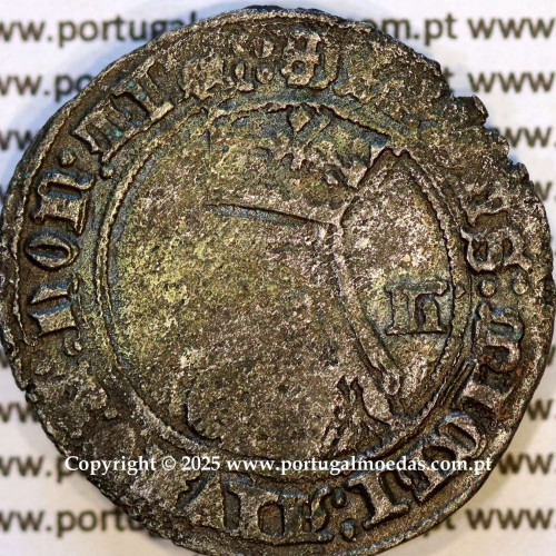 Portugal, billon coin of Barbuda of Fernando I (1367-1383), Legend: ☩SI:DNS:MICHI:AIVTOR:NON:TI፨:: / ☩FERNANDVS:REX:PORTVGALI:AL