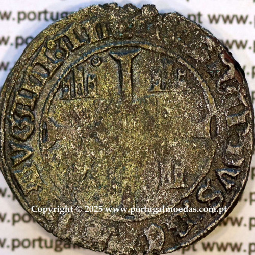 Portugal, billon coin of Barbuda of Fernando I (1367-1383), Legend: ☩SI:DNS:MICHI:AIVTOR:NON:TI፨:: / ☩FERNANDVS:REX:PORTVGALI:AL