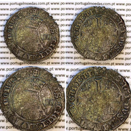 Portugal, Barbuda billon coin of Ferdinand I (1367–1383). Legend: ☩SI:DNS:MICHI:AIVTOR:NON:TI፨:: / ☩FERNANDVS:REX:PORTVGALI:AL