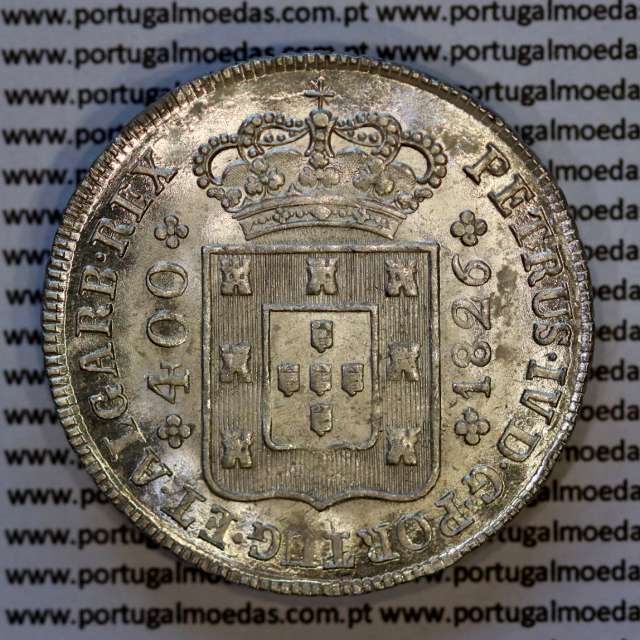 Cruzado Novo Prata 1826 D. Pedro IV, 480 Réis prata 1826, variante coroa larga, (Soberba),  World Coins Portugal KM 377