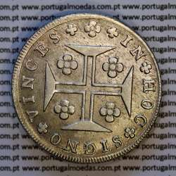 Raro Cruzado Novo prata 1807 D. João P. Regente, "8" retificado, escudo alto com coroa alta encimada por cruz triunfante