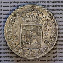 Raro Cruzado Novo prata 1807 D. João P. Regente, "8" retificado, escudo alto com coroa alta encimada por cruz triunfante