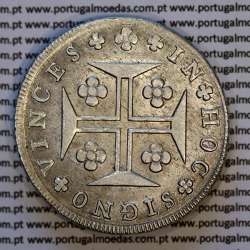 Raro Cruzado Novo prata 1807 D. João P. Regente, "8" retificado, escudo alto com coroa alta encimada por cruz triunfante