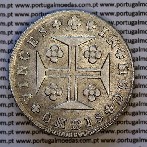 Raro Cruzado Novo prata 1807 D. João P. Regente, "8" retificado, escudo alto com coroa alta encimada por cruz triunfante