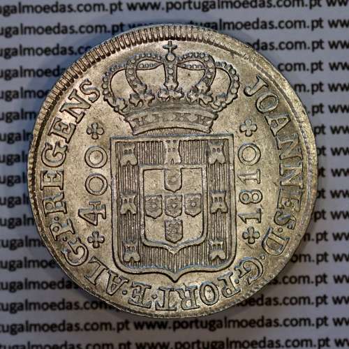 Cruzado Novo prata 1810 D. João Príncipe Regente, coroa média, diadema losango 2 pontos, letra "S" sem serifa (Bela/ Soberba)