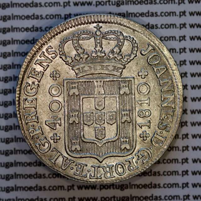 Cruzado Novo prata 1810 D. João Príncipe Regente, coroa média, diadema losango 2 pontos, letra "S" sem serifa (Bela/ Soberba)