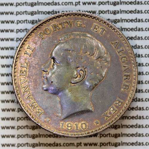 1000 réis 1910 prata D. Manuel II, Centenário da Guerra Peninsular de 1808-1814, (MBC+/Bela-), World Coins Portugal KM 558.