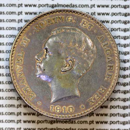 1000 réis 1910 prata D. Manuel II, Centenário da Guerra Peninsular de 1808-1814, (MBC+/Bela-), World Coins Portugal KM 558.