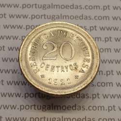Portugal, Copper-nickel coin of 20 centavos 1921, variant "P" open in the legend "Portuguesa", (UNC), World Coins Portugal KM571