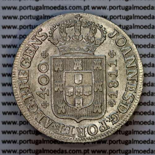 Cruzado Novo prata 1811 D. João Príncipe Regente, 480 Reis prata 1811, coroa média 30 pérolas (var.1), diadema losango 1 ponto
