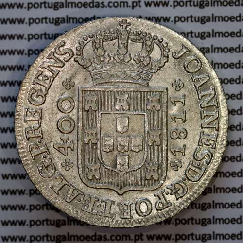 Portugal, silver coin of Cruzado Novo silver 1811 D. João Prince Regent, diamond diadem 1 point, World Coins Portugal KM 331