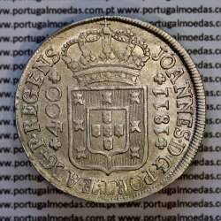 Cruzado Novo prata 1811 D. João Príncipe Regente, 480 Reis prata 1811, coroa alta e larga, diadema losango 2 pontos, (Bela+)