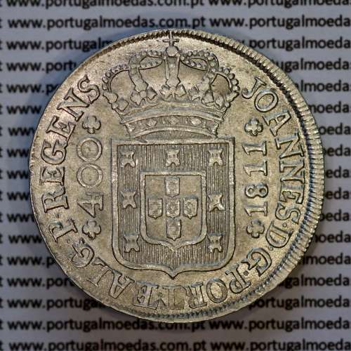 Portugal, silver coin of Cruzado Novo silver 1811 D. João Prince Regent, tall crown, diadem 2 points, World Coins KM 331