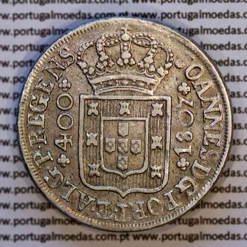 Portugal, silver coin of Cruzado Novo 1807 D. João Prince Regent, diamond diadem 2 points, (VF+/XF), World Coins Portugal KM 331