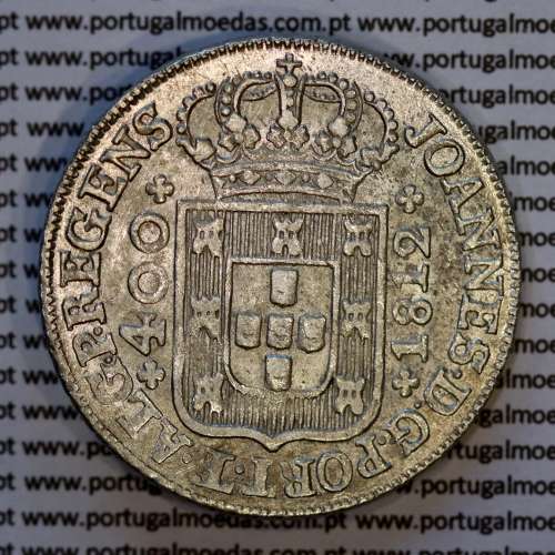 Cruzado Novo prata 1812 D. João Príncipe Regente, 480 Reis prata 1812, coroa média, diadema losango 1 ponto, (Bela/ Soberba)