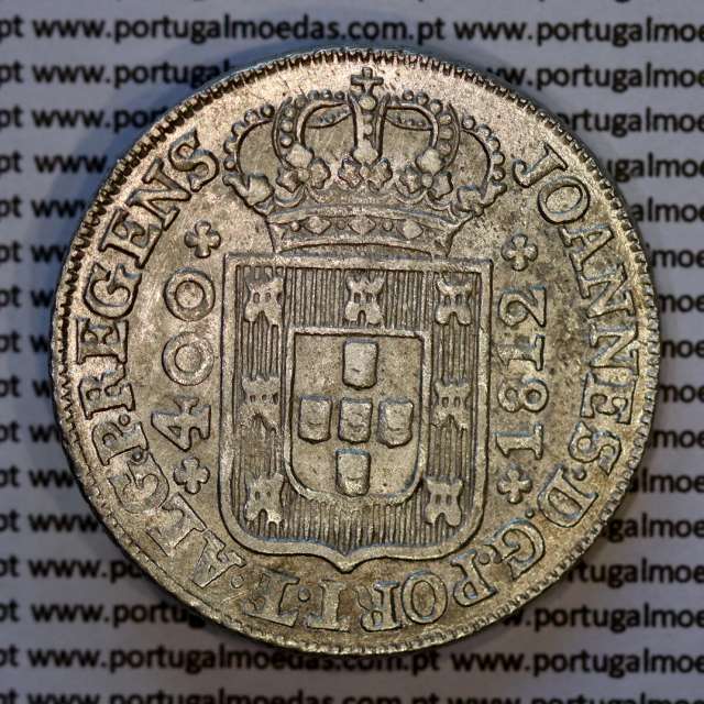 Portugal, silver coin of Cruzado Novo silver 1812 D. João Prince Regent, diamond diadem 1 point, World Coins Portugal KM 331