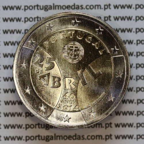 2€ euros 2014, 40 Anos do 25 de Abril, Bimetálica (Portugal, 2 Euro, 40th anniversary of the Carnation Revolution)