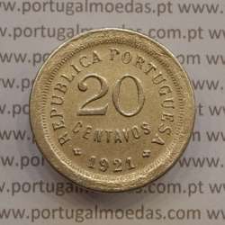 20 centavos 1921 "P", 20 centavos 1921 cuproníquel variante "P" aberto na legenda Republica Portuguesa, (MBC+)