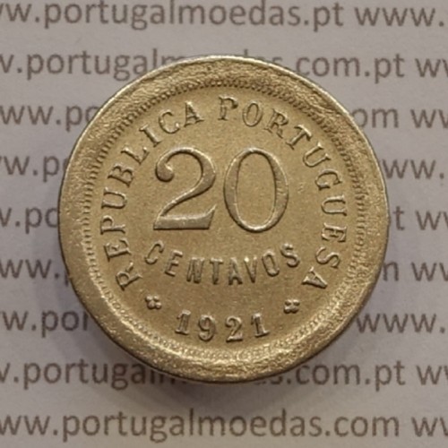 20 centavos 1921 "P", 20 centavos 1921 cuproníquel variante "P" aberto na legenda Republica Portuguesa, (MBC+)