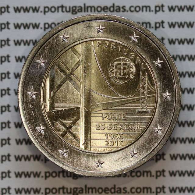 2€ euros 2016, 50 Anos da Ponte 25 de Abril, Bimetálica (Portugal, 2 Euro, 25 Abril Bridge)