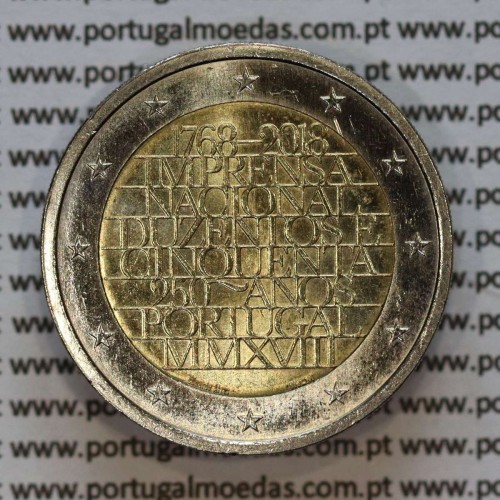 2€ euros 2018, 250 Anos imprensa Nacional Casa da Moeda, Bimetálica (Portugal, 2 Euro, INCM)