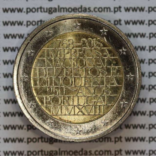 2€ euros 2018, 250 Anos imprensa Nacional Casa da Moeda, Bimetálica (Portugal, 2 Euro, INCM)