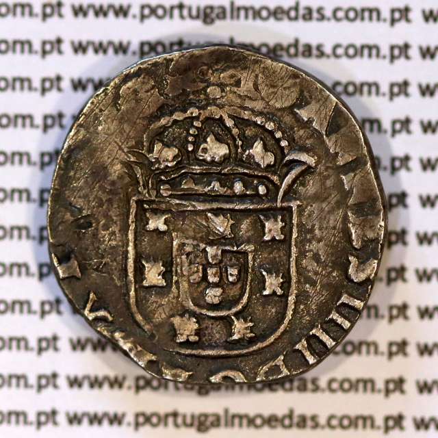 Tostão prata D. João IV 1640-1656, coroa de arcos perolados, RARA, Legenda ✣IOANNES IIII DG REX PORTVGA / ✣IN HOC.SIGNO.VIN.CES