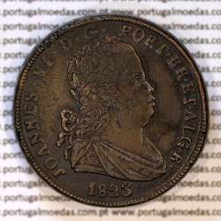 Portugal, bronze coin of 40 Réis 1823 of King D. João VI, separate caption,  Irradiated Cross, World Coins Portugal KM 370