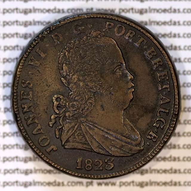 Portugal, bronze coin of 40 Réis 1823 of King D. João VI, separate caption,  Irradiated Cross, World Coins Portugal KM 370