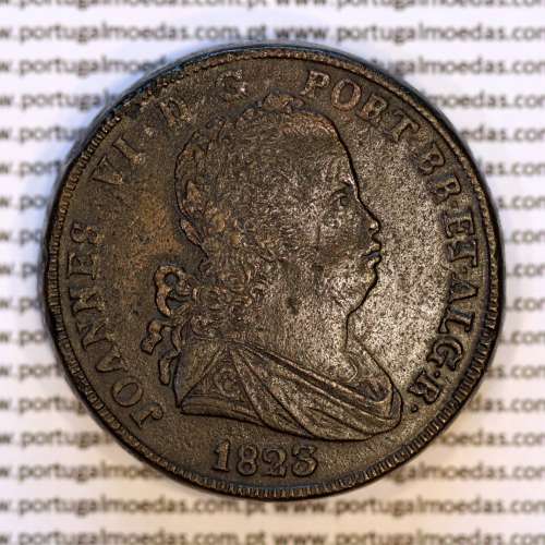 Portugal, bronze coin of 40 Réis 1823 of King D. João VI, separate caption,  Irradiated Cross, World Coins Portugal KM 370