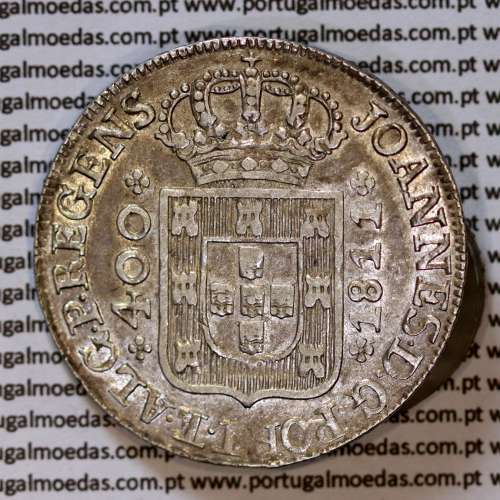 Cruzado Novo prata 1811 D. João Príncipe Regente, 480 Reis prata 1811, coroa média 33 pérolas (var.1), diadema losango 1 ponto