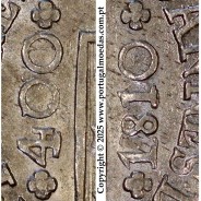 Portugal, silver coin Cruzado Novo 1810 D. João Prince Regent, date error and inverted nominal value rectified by hubbing opener