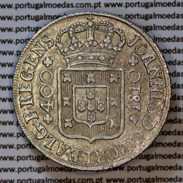 Cruzado Novo prata 1810 D. João Príncipe Regente, coroa alta e estreita, Cruz ✠ 21 mm com extremidades ◁⭥ 13 mm, (Bela-)