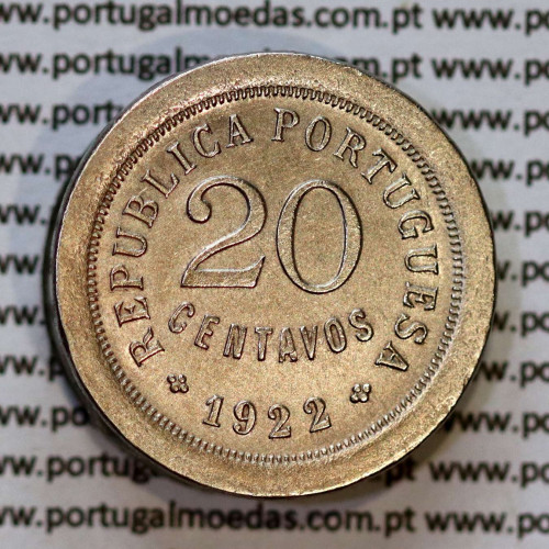 20 centavos 1922 Cupro-níquel, "Rara", $20 centavos 1922 cuproníquel da Republica Portuguesa, (Bela -), World Coins KM571