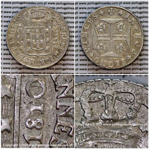 Portugal, silver coin Cruzado Novo 1810 D. João Prince Regent, last "0" of the date 1810 with traces of rectification on the die