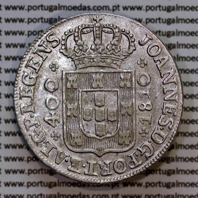 Cruzado Novo prata 1810 D. João Príncipe Regente, coroa média, diadema losango 1 ponto, "S" com serifa, (MBC+)