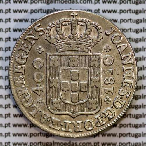 Cruzado Novo prata 1810 D. João Príncipe Regente, coroa média, diadema losango 1 ponto, "S" com serifa, (MBC+)