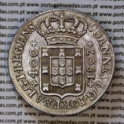 Cruzado Novo prata 1807 D. João P. Regente, coroa baixa, diadema losango 2 pontos, letra "S" 2,5mm com serifa, (MBC+/Bela)