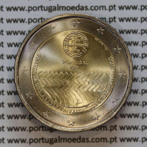 2€ Euros 2008, 60º Aniversário da Declaração dos Direitos do Homem, Bimetálica  (Portugal, 2 Euro 2008, Human Rights)