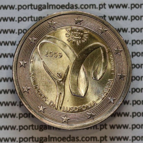 2€ Euros  2009, Jogos Da Lusofonia, Bimetálica, (Portugal, 2 Euro 2009, Lusophony Games)