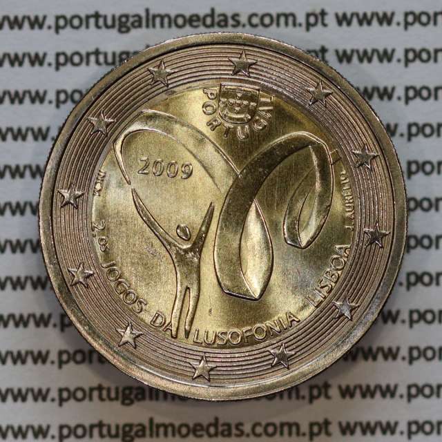 2€ Euros  2009, Jogos Da Lusofonia, Bimetálica, (Portugal, 2 Euro 2009, Lusophony Games)