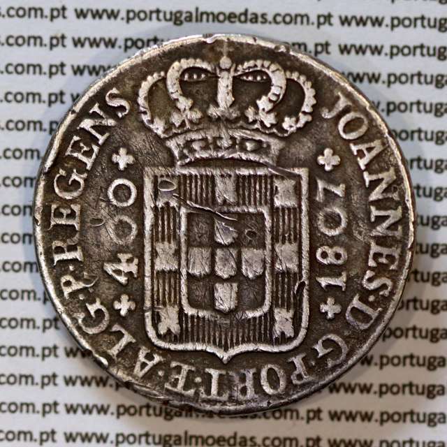 Portugal, silver coin of Cruzado Novo 1807 D. João Prince Regent, low crown, cross of the Order of Christ ✠ ⭤ ⭥ 21,5 mm, (F)