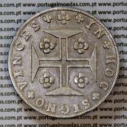 Cruzado Novo prata 1807 D. João P. Regente, coroa média, diadema losango 2 pontos, pétalas fechadas, letra "𝖘" ornamentada.