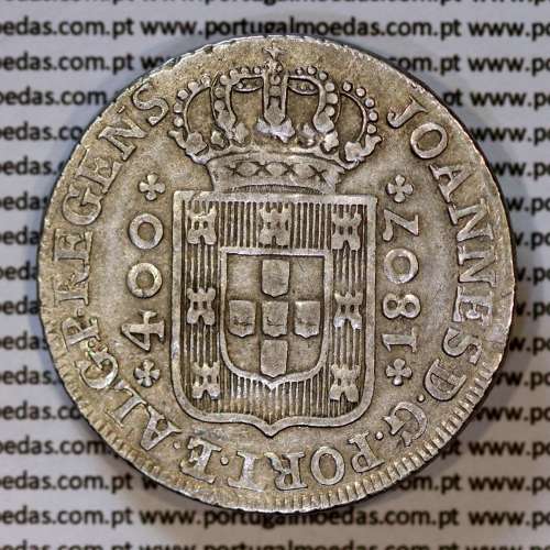 Portugal, silver coin of Cruzado Novo 1807 D. João Prince Regent, medium crown, diadem 2 points, open petals, Rare, (VF+)
