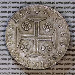 Cruzado Novo prata 1807 D. João P. Regente, coroa média, diadema losango 2 pontos, pétalas abertas, cruz ✠ ⭤ ⭥ 21,5 mm.