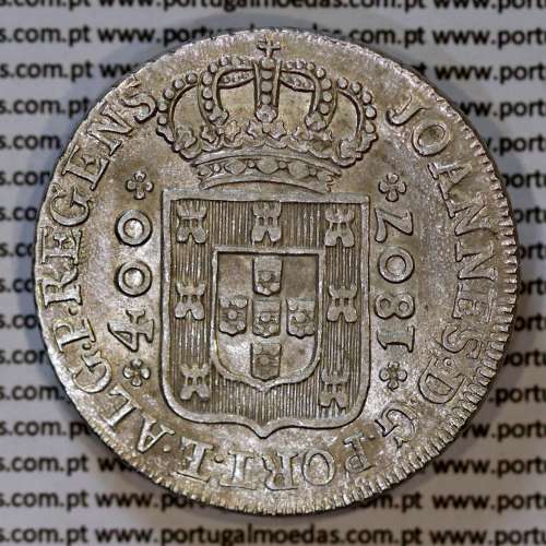 Cruzado Novo prata 1807 D. João P. Regente, coroa média, diadema losango 1 ponto, pétalas fechadas, cruz ✠ ⭤ ⭥ 21 mm, (Bela)