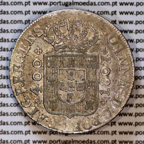Cruzado Novo prata 1807 D. João P. Regente, coroa média, diadema losango 1 ponto, 6 pérolas arcos frontais, cruz ✠ 20 mm, (MBC+)