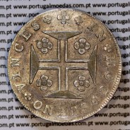 Cruzado Novo prata 1807 D. João P. Regente, coroa média, diadema losango 1 ponto, 6 pérolas arcos frontais, cruz ✠ 20 mm, (MBC+)