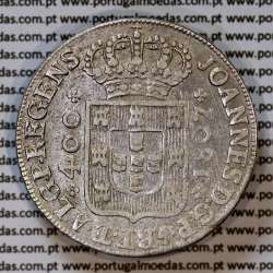 Cruzado Novo prata 1807 D. João P. Regente, coroa média, diadema losango 1 ponto, pétalas abertas, cruz ✠ 20 mm, (MBC)